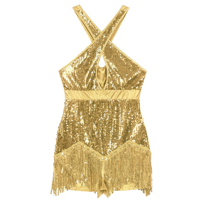 Women's Sequin Dance Dress Latin American Dance Costume Body Sleeveless Classical Samba Rumba Dresses Jazz Ballerina Dancewear