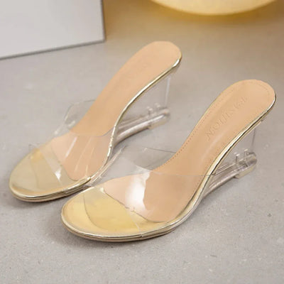 Shoes for Women Summer New Fashion Slip-on Women High Heels Crystal Wedge Shoes Female Peep Toe Casual Sandals Woman Slippers
