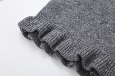 Women Ruffle Gray Knitted Cardigan Outerwears New Autumn Women Long Sleeve Sweater Elegant Button-Down Cardigan