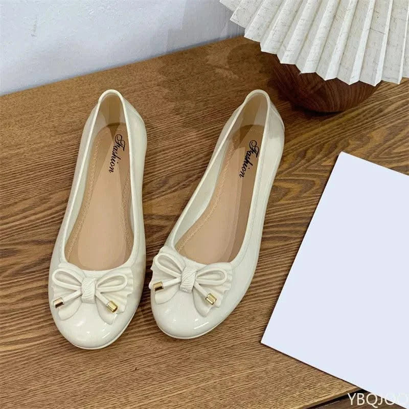 Women's Low cut Bow Patent Leather Slip on Ballet Flats Casual Shoes
