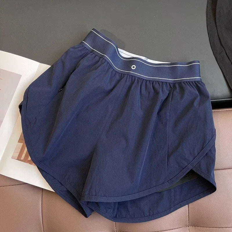 Sports High-Waisted Shorts Women's Black Biker Shorts Summer Loose Casual Quick Drying Breathable Running Wide Leg Shorts