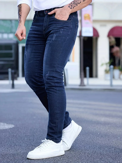 2025 Spring Autumn Men's Fashion Ripped Skinny Jeans Street Style Vintage Wash Solid Denim Casual Slim Fit Pencil Pants 28-36
