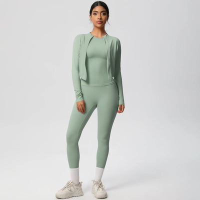 Women Sportswear Yoga Set Workout Clothes Athletic Wear Sports Gym Legging Fitness Top Long Sleeve Yoga Suit ﻿