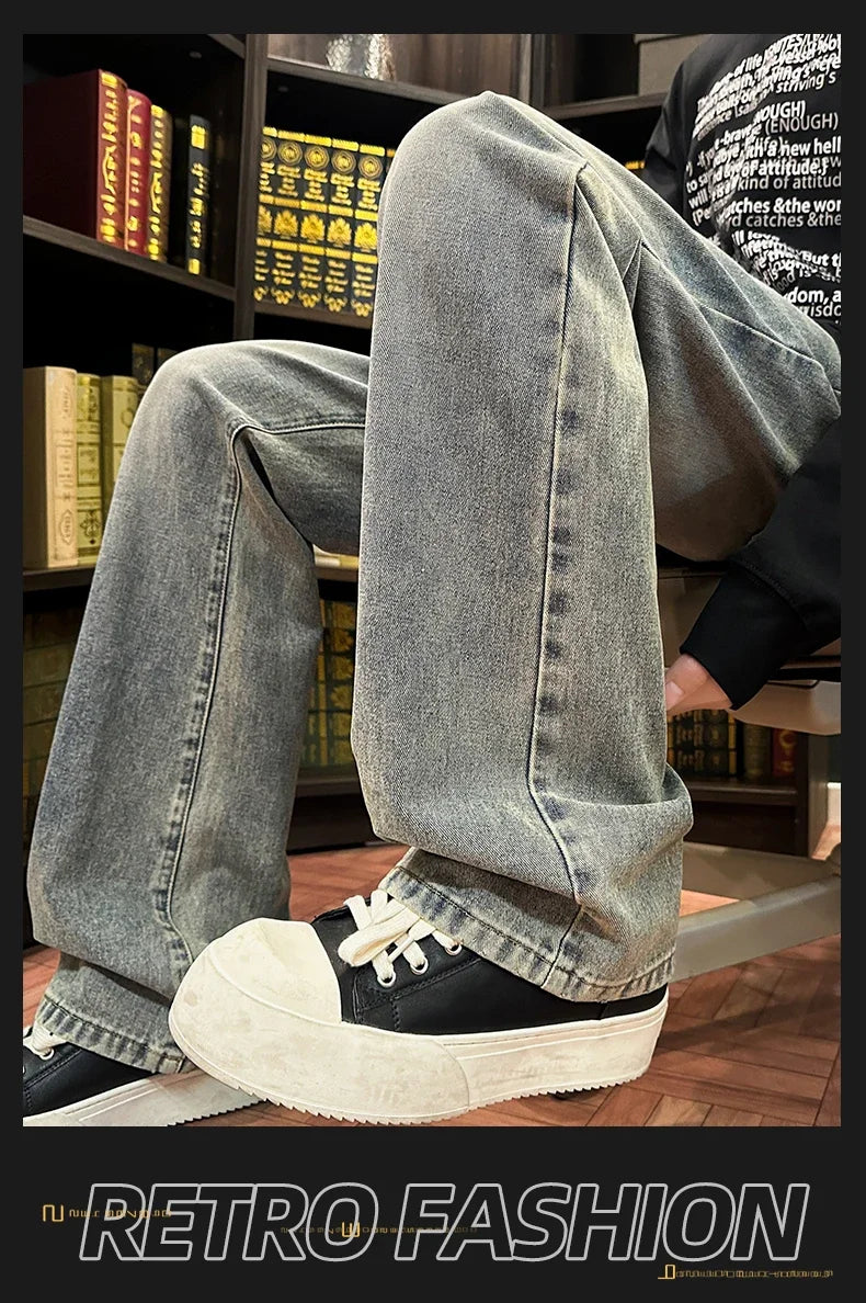 Autumn New Men's Jeans Baggy Straight Wide Leg Male Fashion Vintage Denim Pants Men Youth Popular Brand Streetwear Jean Trousers
