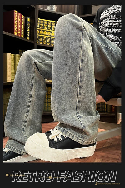 Autumn New Men's Jeans Baggy Straight Wide Leg Male Fashion Vintage Denim Pants Men Youth Popular Brand Streetwear Jean Trousers