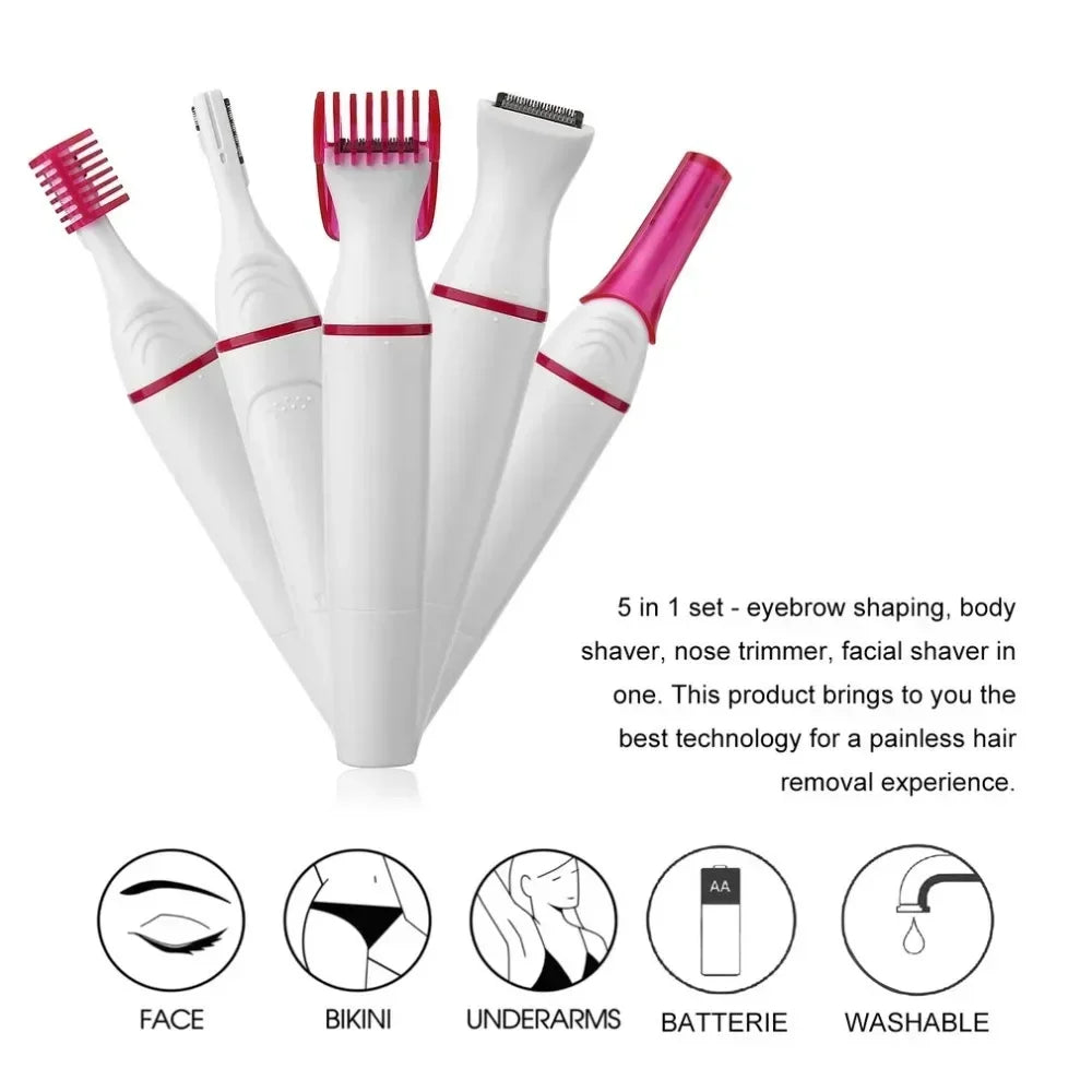 5 In 1 Set Women Epilator Female Eyebrow Trimmer Lady Shaver Hair Removal Shaver Machine Face Depilador Bikini Depilatory Tool