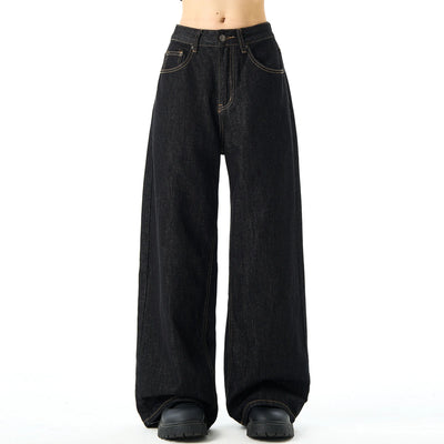 DM Men's Jeans Casual Baggy Black New Spring and Autumn Pants Straight Wide Leg Fashion Unisex Good Quality Trousers for Men