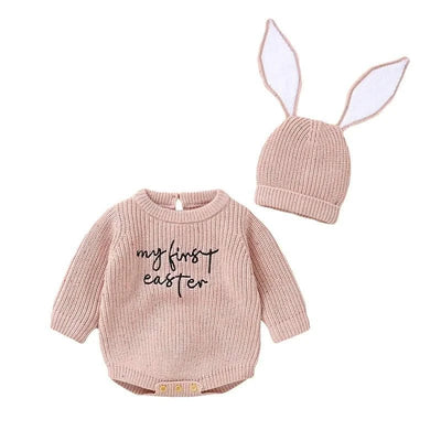2pcs/Set 0-18m Knitted Jumpsuits Costume| Baby Rabbit Easter Clothes Sets |Cute Hats+ Bodysuits Spring Outfits for Newborn Boy Girl