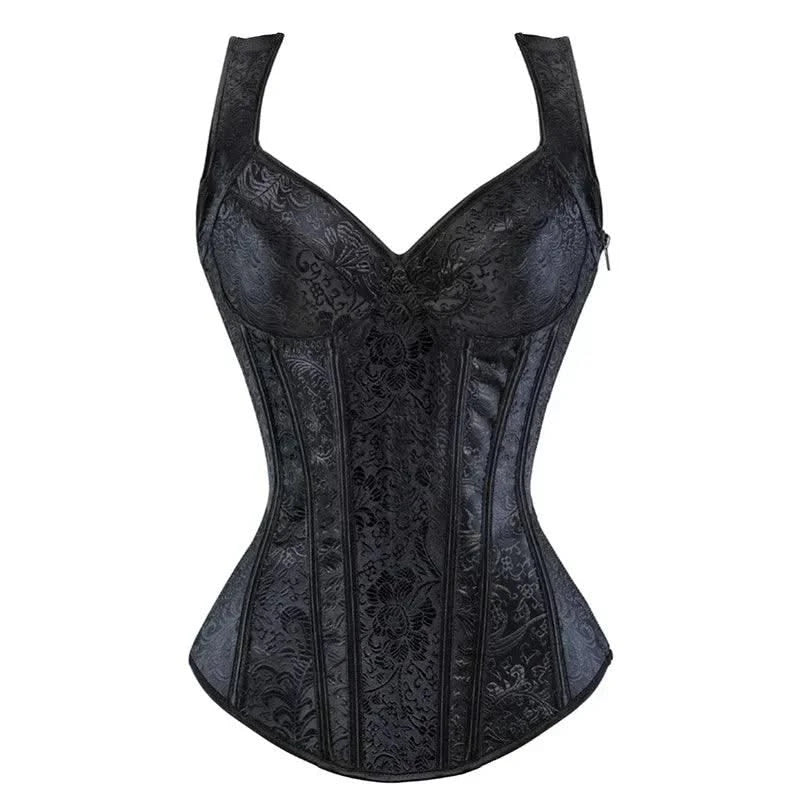 Women Corset with Straps Black Overbust