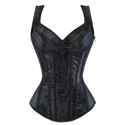 Women Corset with Straps Black Overbust