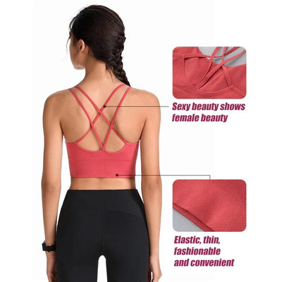 Women Strappy Sports Bras Padded Fitness Yoga Vest