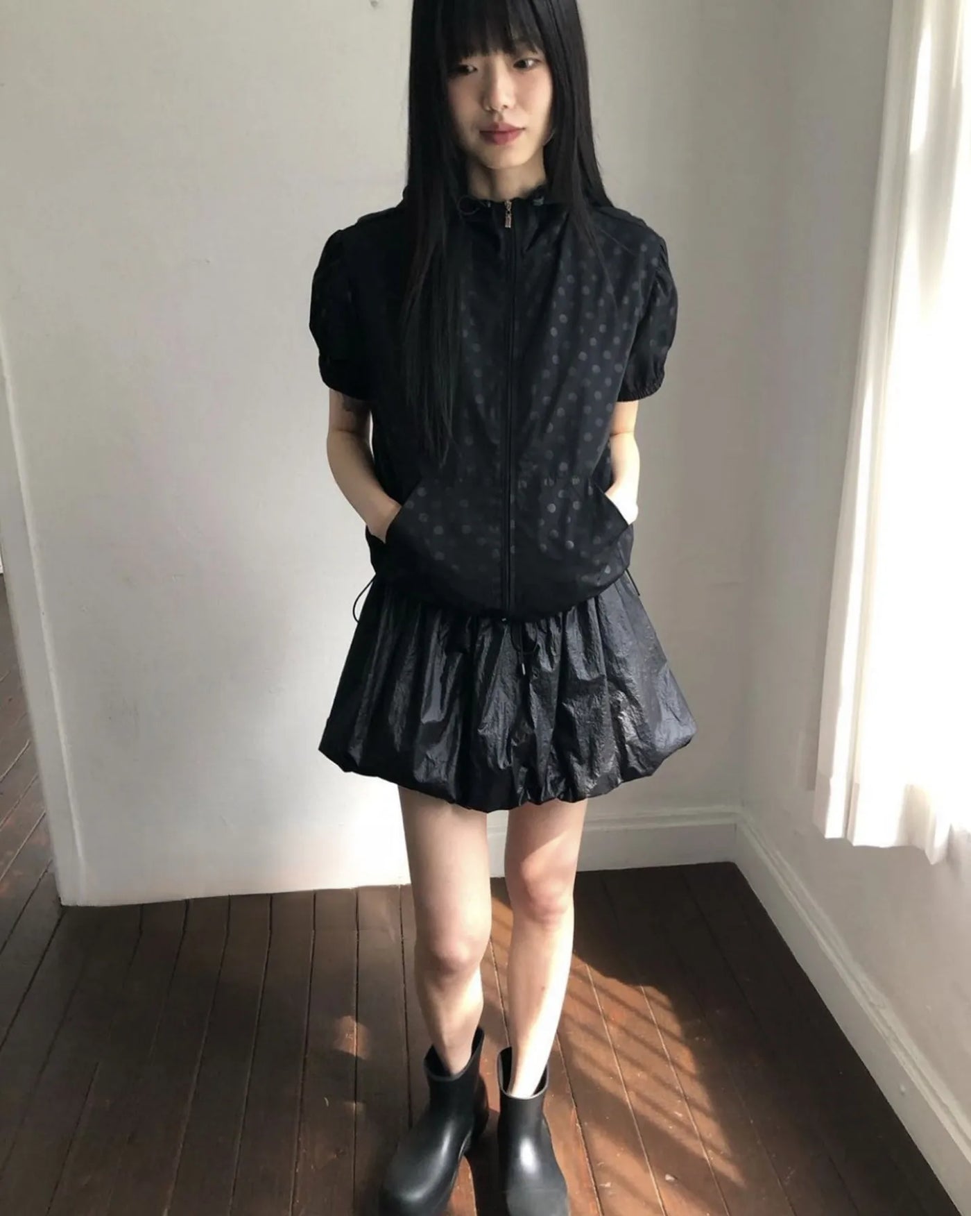 Streetwear Summer Coat for Women 2025 Ropa Mujer Short Sleeve Zipper Hooded Polka Dot Vintage Y2k Tops Casual Thin Jacket 27x969