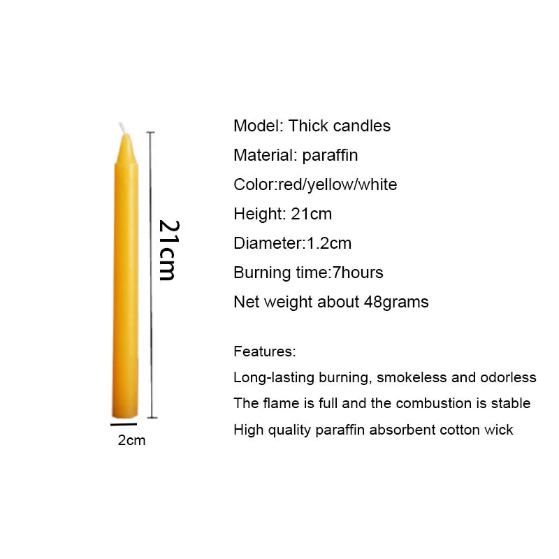 Emergency Lighting Candle, Red, White, Yellow, 2cm Diameter, 21cm Height, Worship Sacrifice, Romance Pray, 10Pcs per Lot