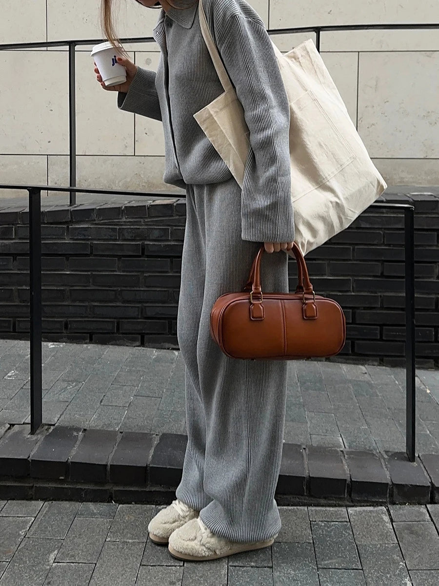 2025 Autumn Street Outfits Knitted Cardigan Pants Sets Women Single Breasted Lapel Sweater High Waist Wide Leg Trousers Suit