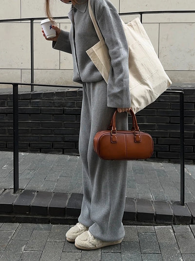 2025 Autumn Street Outfits Knitted Cardigan Pants Sets Women Single Breasted Lapel Sweater High Waist Wide Leg Trousers Suit