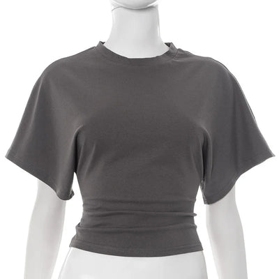 Women's cotton t-shirt summer 2025 baggy crop top French style elegant blouses Sense of design Short sleeve tee casual y25tp031