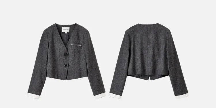 SENTUBILA Two Piece Skirt Sets Women Outfits 2025 Spring Office Ladies V Neck Grey Blazer Jackets Straight Slit Skirt 143Z56241