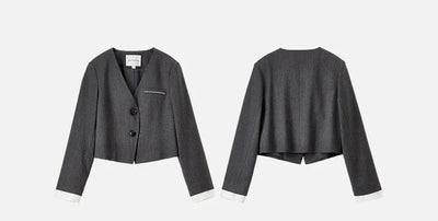 SENTUBILA Two Piece Skirt Sets Women Outfits 2025 Spring Office Ladies V Neck Grey Blazer Jackets Straight Slit Skirt 143Z56241