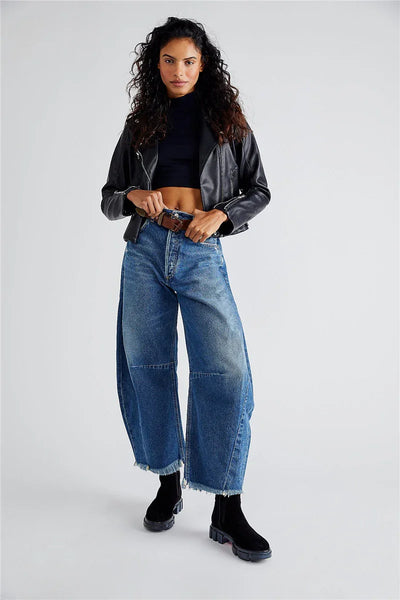 Imcute Women Casual Wide Leg Baggy Denim Pants Mid Waist Boyfriend Loose Jeans Y2k Vintage Barrel Jeans Streetwear
