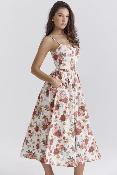 Elegant floral prints Dresses for summer women's dresses 2024 New Skinny Sexy Backless SLeeveless High Waist Maxi Sling Dress
