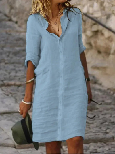 White Spring Cotton Linen Women's Mini Dress Half Sleeve Elegant  Female Trendy Autumn Casual Clothes Office Lady Shirt Dresses