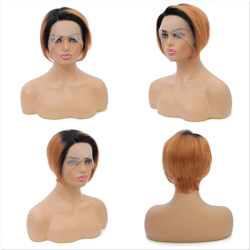 Human Hair Wigs Short Straight Bob Wig T Part Transparent Lace Wig For Women Preplucked Hairline Pixie Cut Wig Perruque Femme