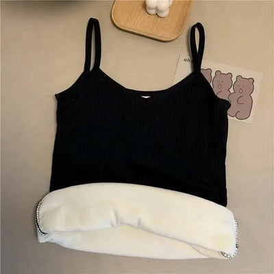 Thermal Underwear Tops Women Velvet Thickened Suspender Bottomed Shirt