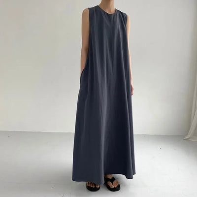 REALEFT Summer Women Maxi Dress 2024 New Solid Color Elegant Pockets Loose Waist Sleeveless Casual Summer Dresses Female