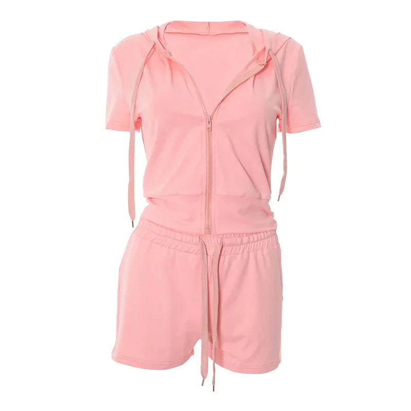 Joskaa Women's 2025 Sport Two Piece Set Casual Zip-Up Hoodie and Drawstring Shorts Matching Tracksuits Athletic Streetwear