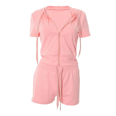 Joskaa Women's 2025 Sport Two Piece Set Casual Zip-Up Hoodie and Drawstring Shorts Matching Tracksuits Athletic Streetwear