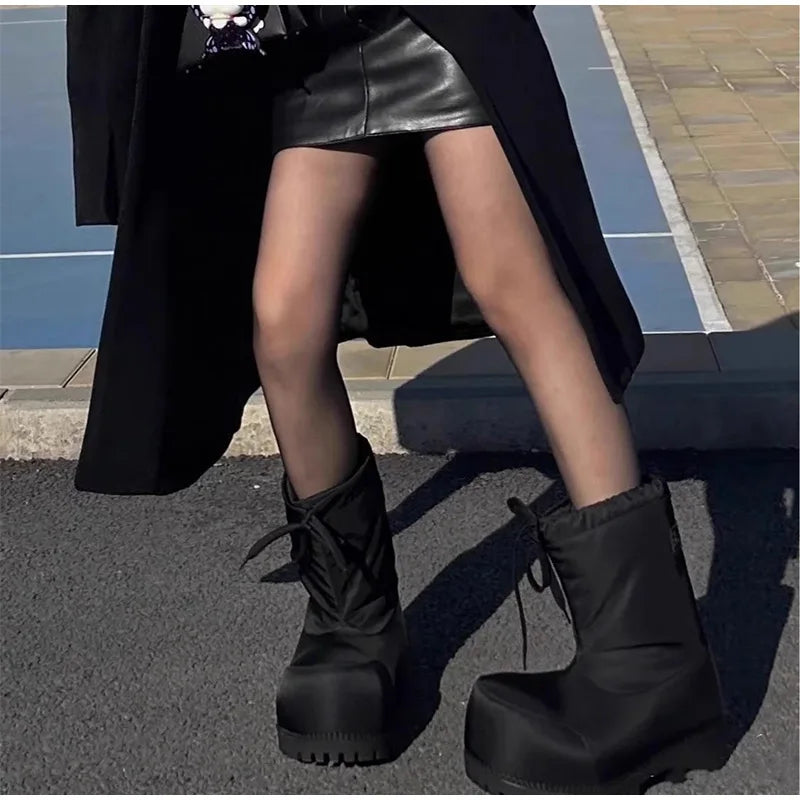 Brand Low Boots Black Ski Snow Boots Women Winter Casual Thick Bottom Big Head Plus Velvet Short Boots Ugly Cute Heighten Boots