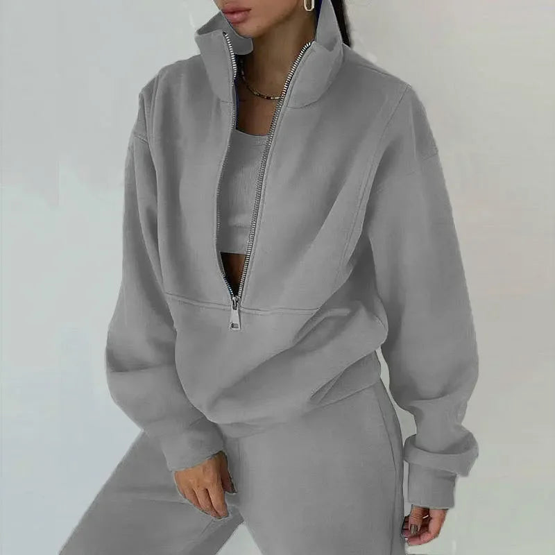 Autumn Winter Women Tracksuits Two Piece Outfits Fleece Lined Zipper Sweatshirt High Waist Pants Sets Female Sport Suits 2024