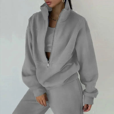 Autumn Winter Women Tracksuits Two Piece Outfits Fleece Lined Zipper Sweatshirt High Waist Pants Sets Female Sport Suits 2024