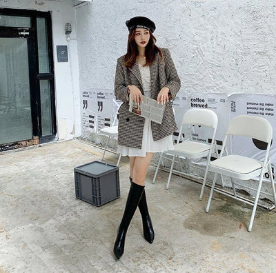 Women's Boots Elegant Heeled Long Footwear Winter Knee High Shaft Heels Shoes for Woman Pointed Toe Tassel Chic Fashion 2024 Hot