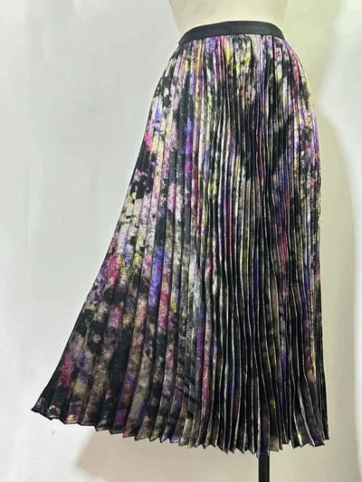 Shiny Colorful Luxury High Waist Midi Skirt 2025 Spring/Summer Fashion Trends Elastic Waistband Pleated Skirt Old Money Style