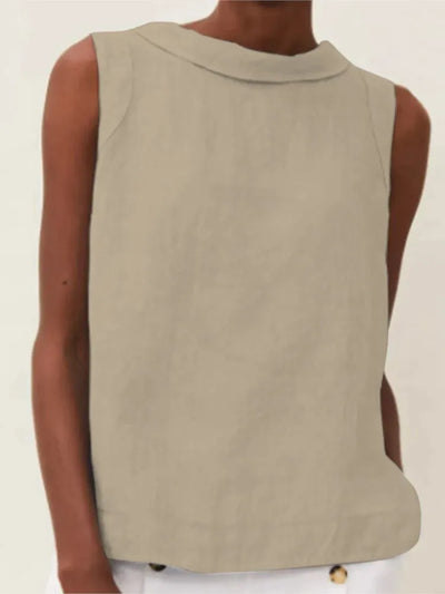 Summer Solid Cotton Linen Women's Top Simple Sleeveless O-neck Casual Blouses & Shirts Female Trendy Fashion Office Tops Ladies