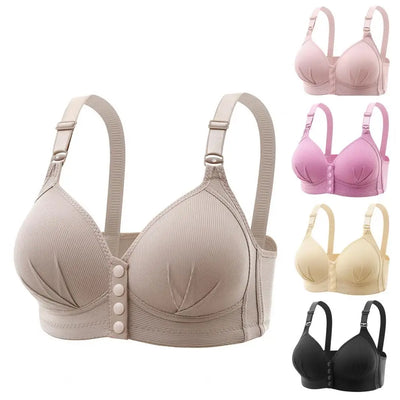 Breathable Bra Front Button Closure Push Up Bra for Women with Adjustable Straps Plus Size Support No Wire Design for Ladies