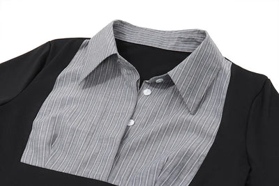 New Women Striped POLO Collar Retro Sexy Spicy Girl Long Sleeved Top Female Clothes 2024 Summer Women's Fashion Skinny T-shirt
