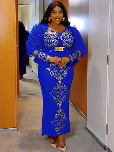 Luxury Wedding Party Evening Dresses For Women African Dashiki Sequin Mermaid Robe Elegant Long Sleeve Dress Africa Clothing