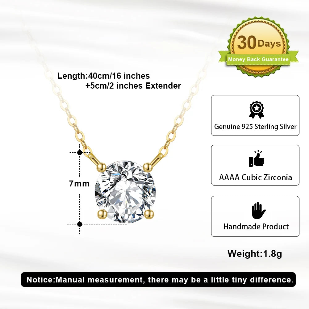 ORSA JEWELS 925 Sterling Silver Dainty Necklace for Women 14K Gold Plated Round Brilliant Cut Solitaire Pendant Necklace APN13