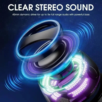 Bluetooth speaker with multiple RGB color lights and magnetic phone holder, suitable for showerrooms, bicycles, cars, and outdoo