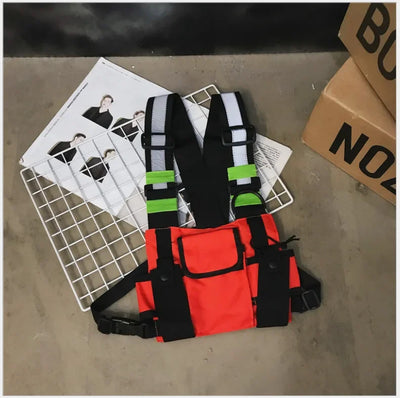 Multi-pocket Vest Bag for Men, Reflective Chest Bags, outdoor sport backpack сумка мужская bolso hombre bag for men mochilas 가방