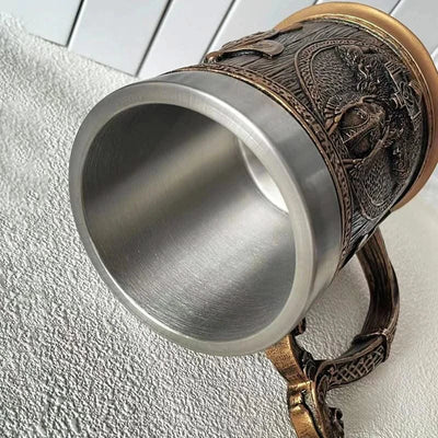 Coffee Beer Mugs Viking Retro 3D Personalized Stainless Steel Mug Big Capacity Water Cups Simulation Wooden Juice Cup Home Items