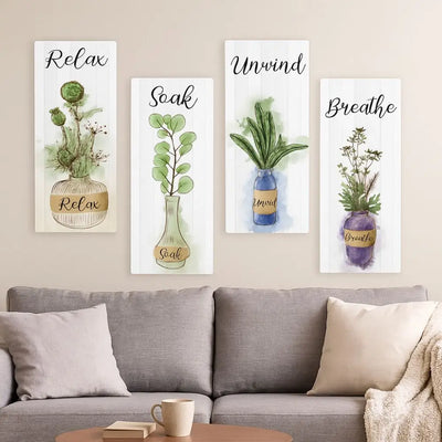 Wall Plate Wooden Floral Wall Art Handmade Rustic Style Plants Hanging Sign Decorative Wall Decor Paintings Home Decor