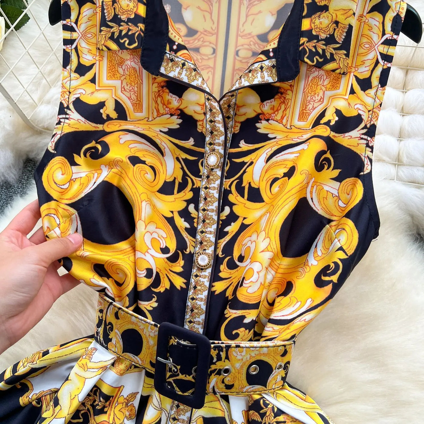 Summer Print Dress Women Sleeveless Elegant High Waist A-line Long Dresses for Women