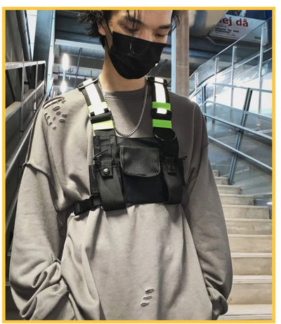 Multi-pocket Vest Bag for Men, Reflective Chest Bags, outdoor sport backpack сумка мужская bolso hombre bag for men mochilas 가방