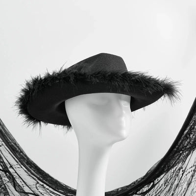 Women's Cowboy Hat, Adult Solid Color Furry Trim Wide Brim Hat Female Cap for Dating Party