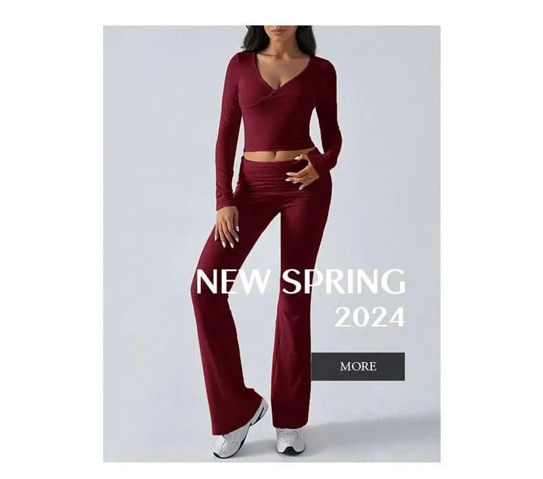 Women's Sexy Suits 2025 Autumn Winter Latest Casual Solid Color Yoga Suit Slim Fit Sports Knit Long Sleeved Pants Two-Piece Set