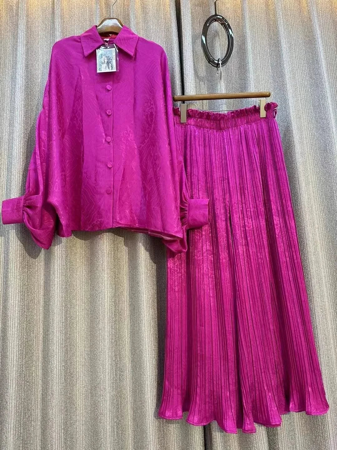 Summer Outfits For Women 2023 Fashion Set Chic and Elegant Wide Printed Shirt Two-piece High Waist Pleated Wide Leg Pants Sets