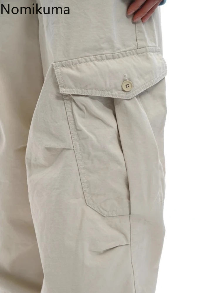 Streetwear Casual Cargo Pants for Women 2025 New Bottoms Summer Thin Straight Trousers Fashion Pockets Korean Pantalon Femme